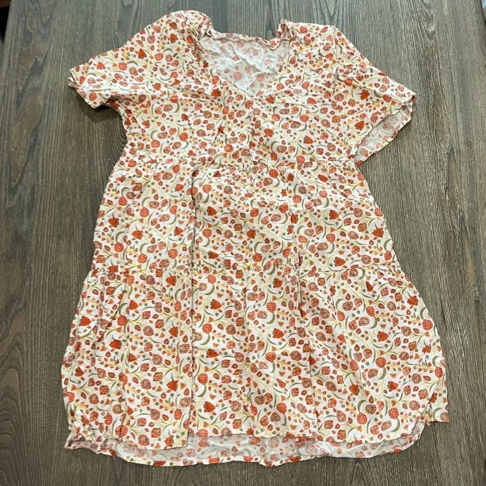 Old Navy Kids V-Neck Mini Swing Dress Floral Short Sleeves Multicolor Size M